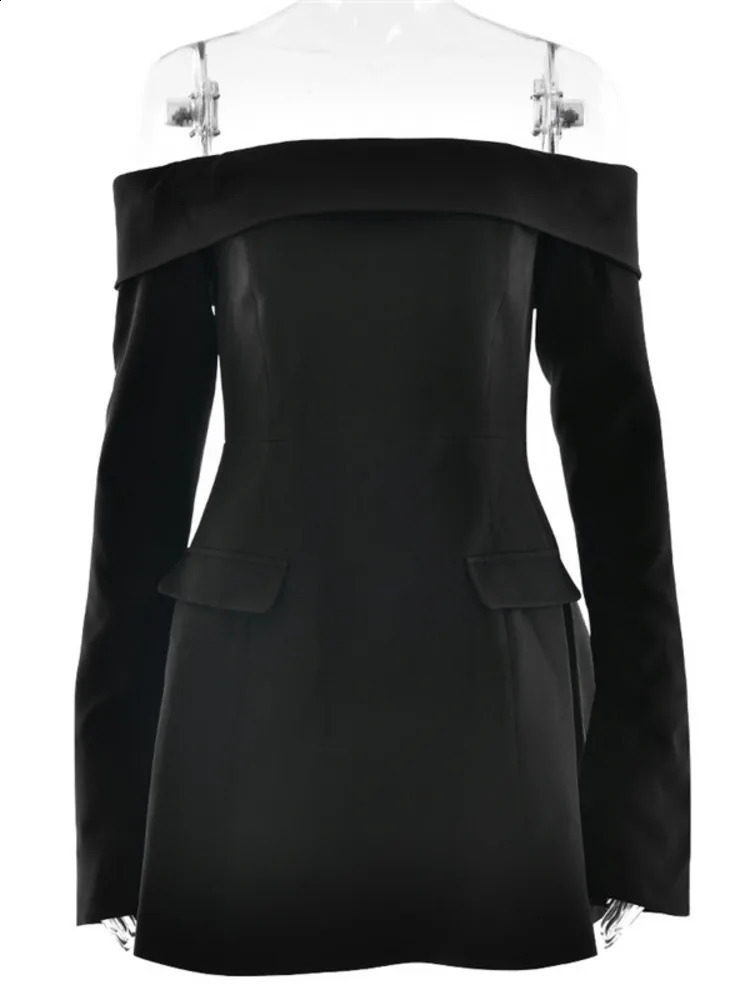 Mozision Off-shoulder Long Sleeve Sexy Mini Dress For Women Two Pocket Strapless Backless A-line Club Party Sexy Dress Elegant 241121