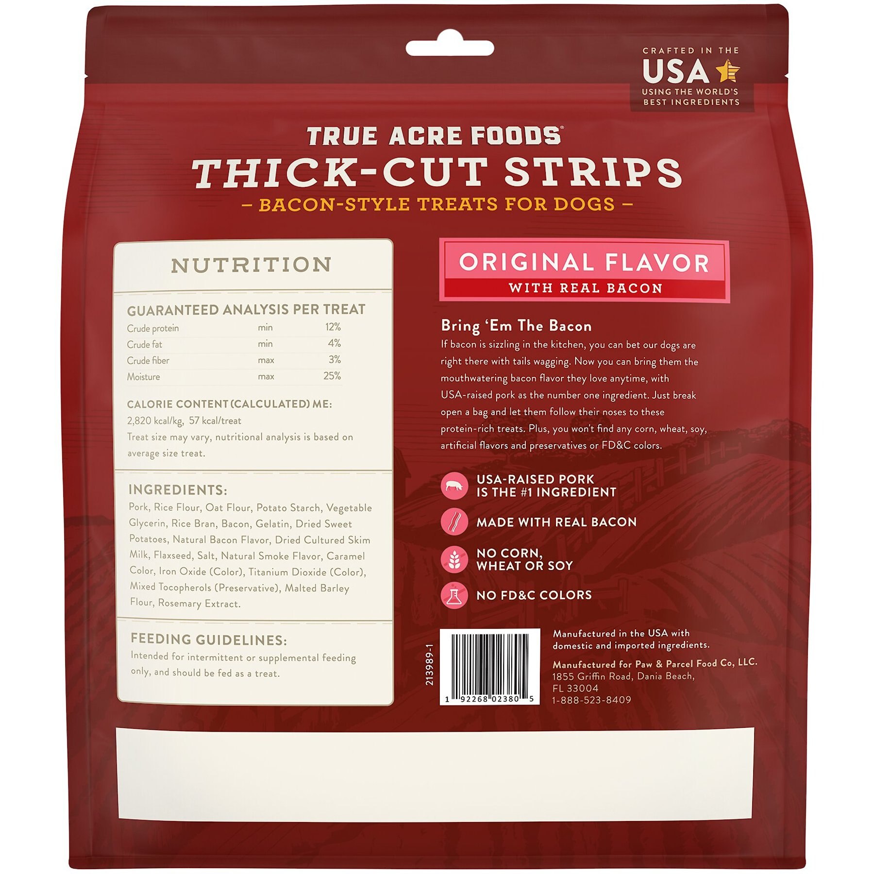 True Acre Foods Thick Cut Strips with Real Bacon Dog Treats