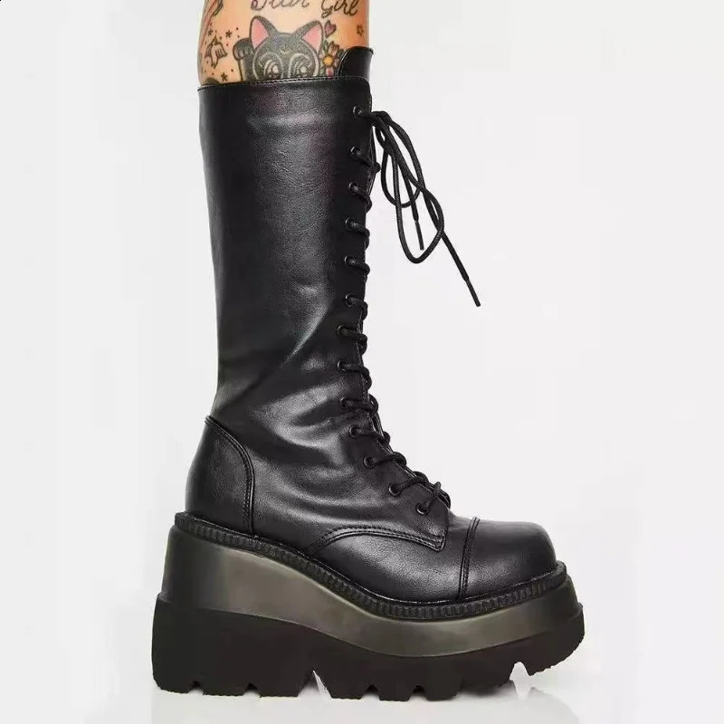 Winter boots womens platform shoes boots rain boots military short leather black rock punk goth Lolita cleaning discount 241213
