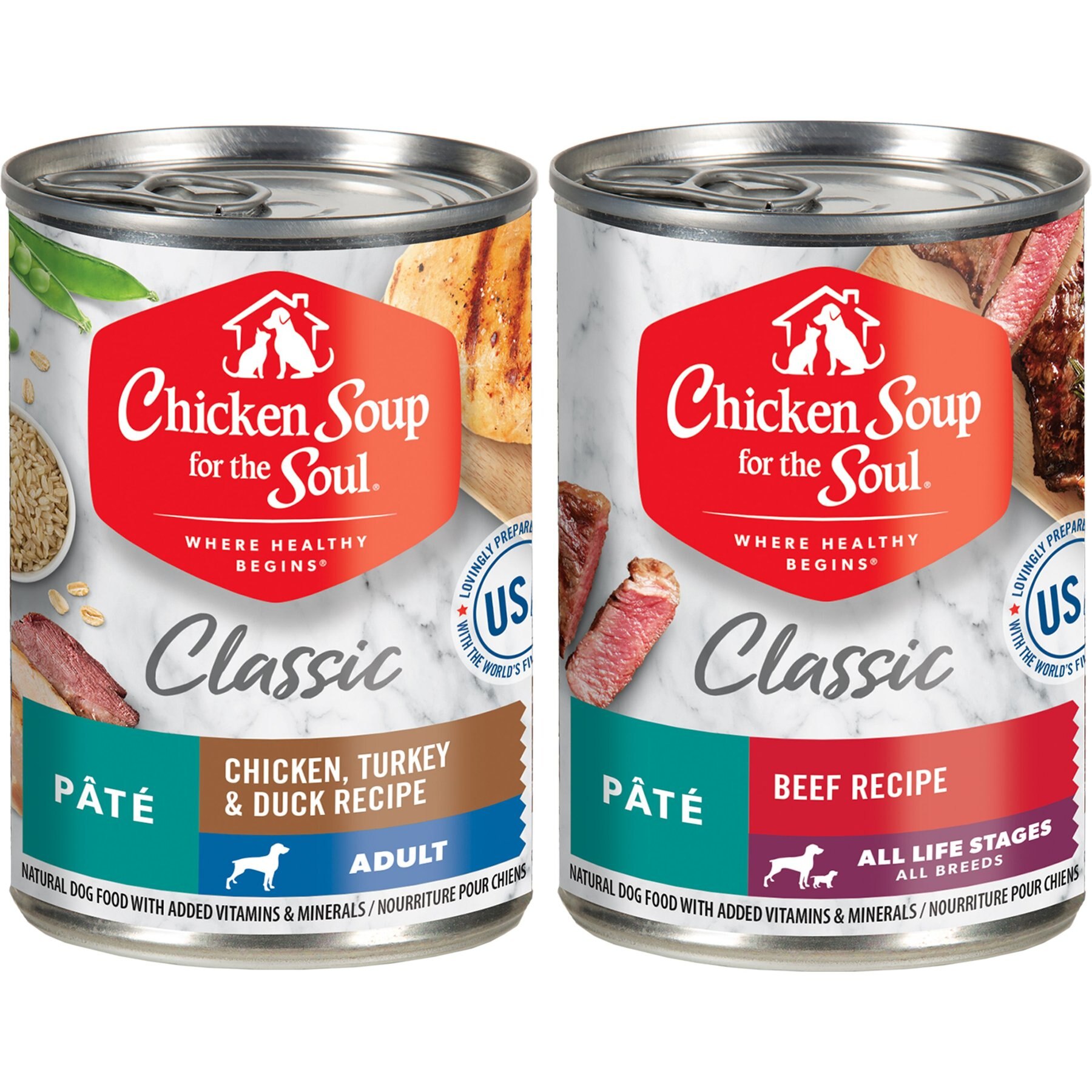 Chicken Soup for the Soul Classic Adult Chicken, Turkey & Duck Recipe & Beef Pate Recipe Wet Dog Food, 13-oz can, case of 12