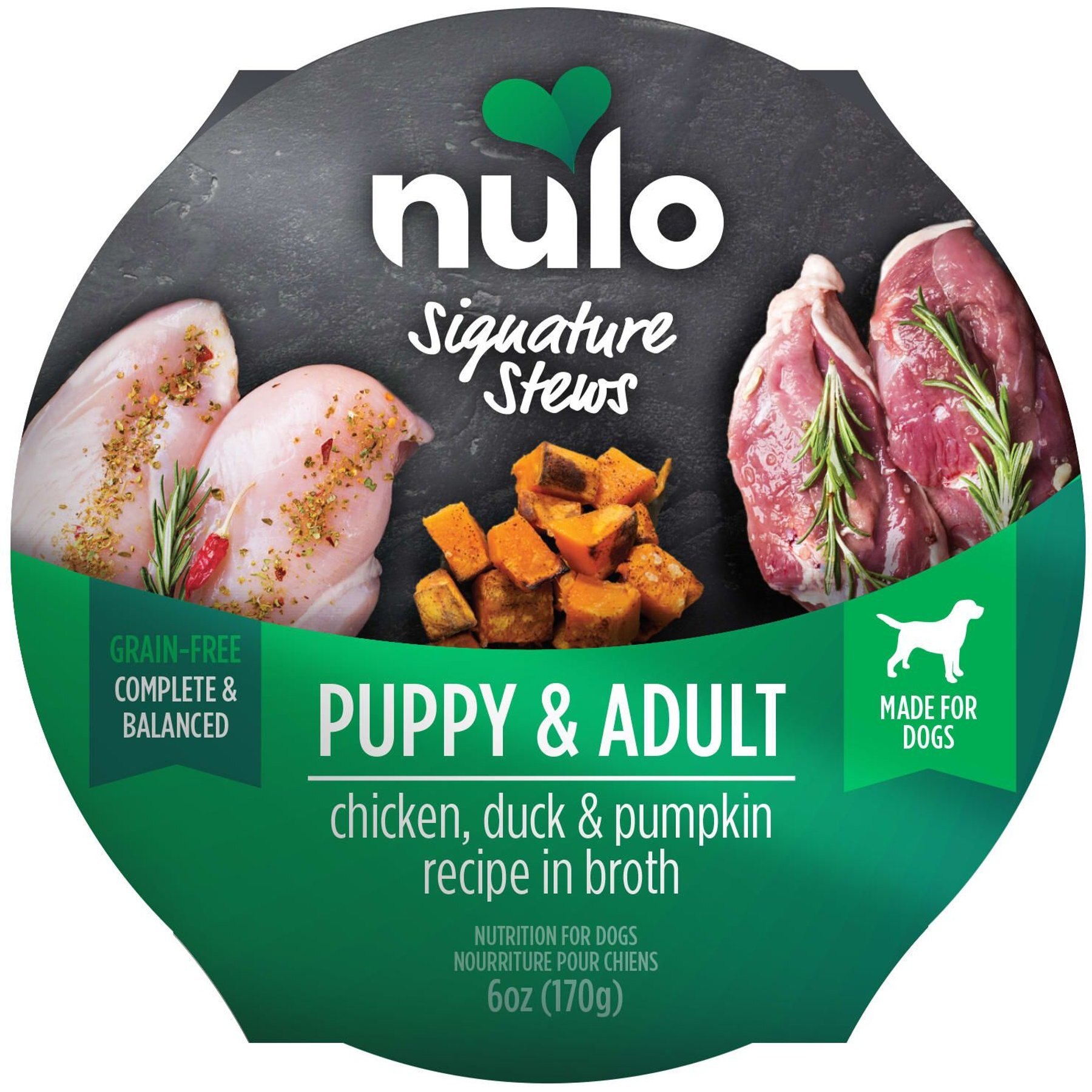 Nulo Signature Stews Grain-Free Chicken, Duck & Pumpkin in Broth Wet Dog Food, 6-oz cup, case of 16