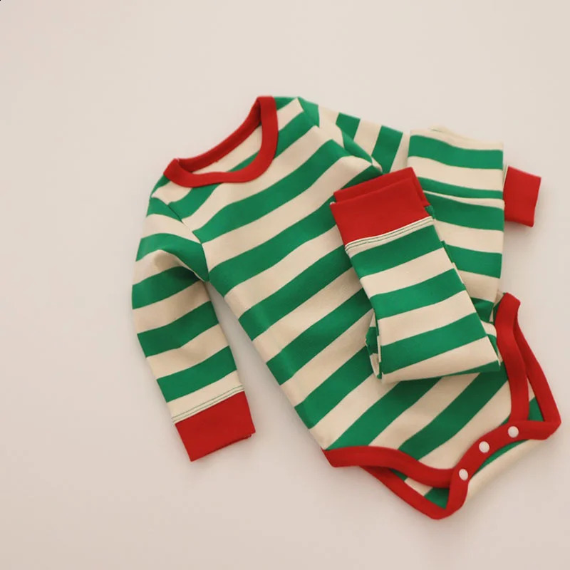 Christmas Autumn Winter Baby Set Children Boys Girls Cute Cotton Two tone Red/Green Stripe Baby Long Sleeve Childrens Set 241121