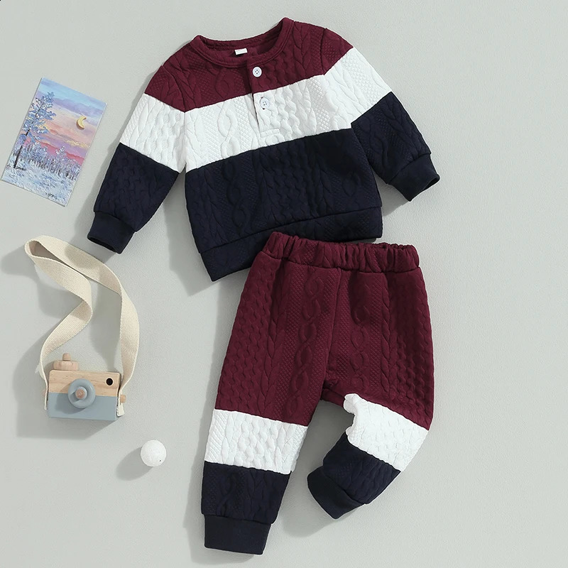 Citgeett autumn baby boys and girls knitted autumn clothing contrasting colors long sleeved button up top pants set winter clothing 241121