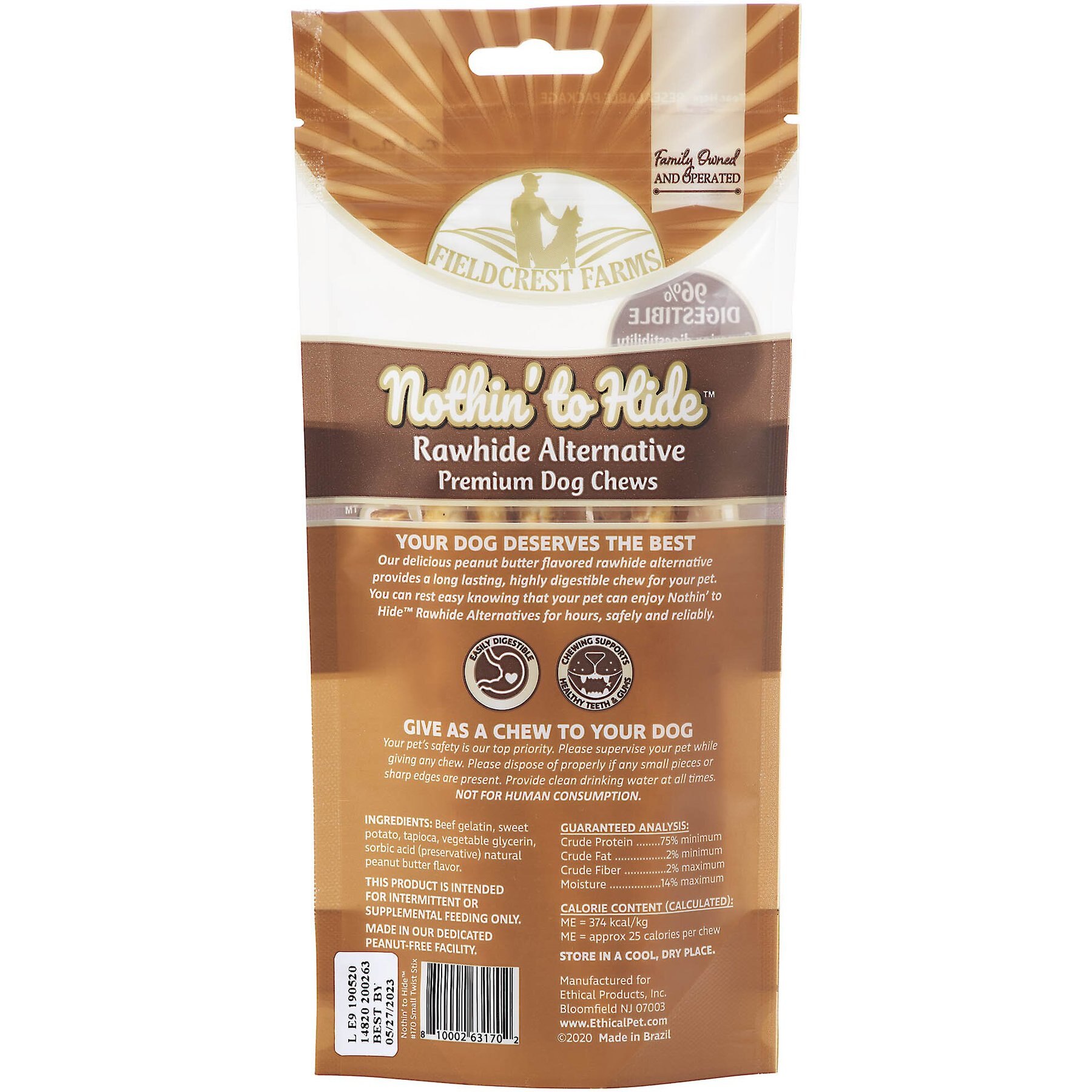 Fieldcrest Farms Nothin' To Hide Rawhide Alternative Premium Dog Chews Small Twist Stix Peanut Butter Flavor Natural Chew Dog Treats, 10 count