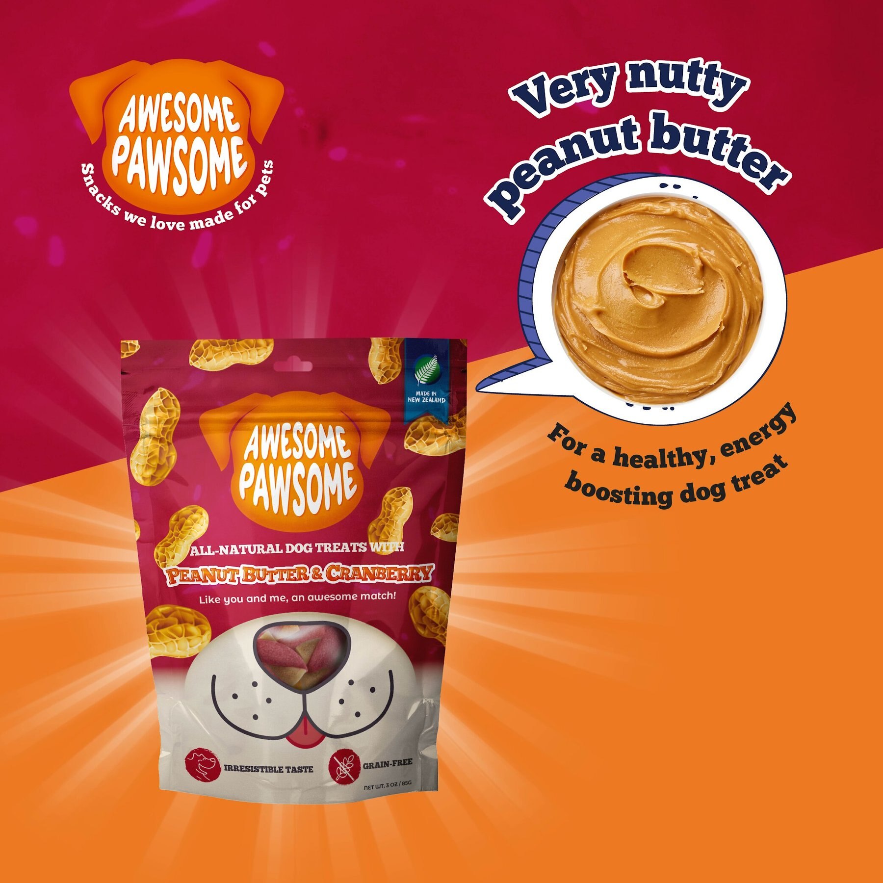 Awesome Pawsome Peanut Butter & Cranberry Dog Treats, 3-oz bag