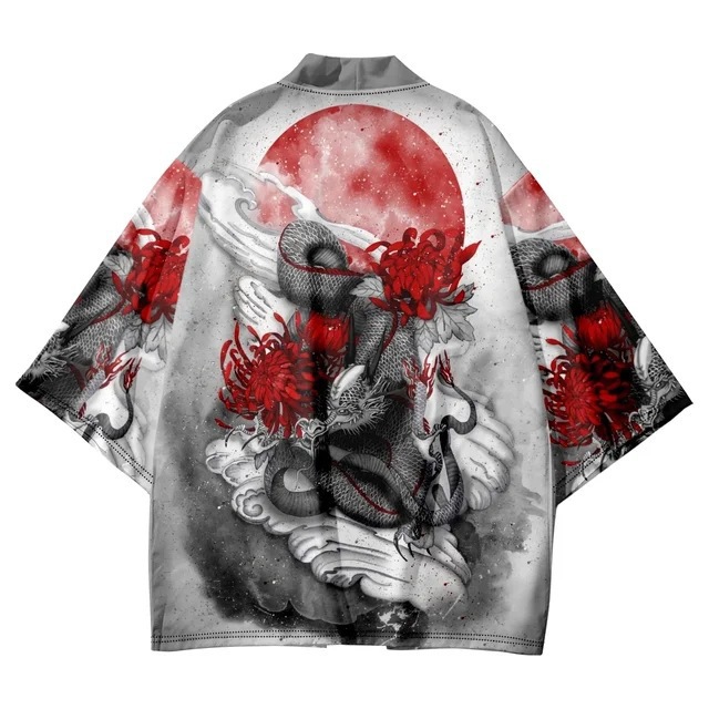 Men's Jackets Chinese style retro kimono cloak 3D digital printed seven quarter sleeve