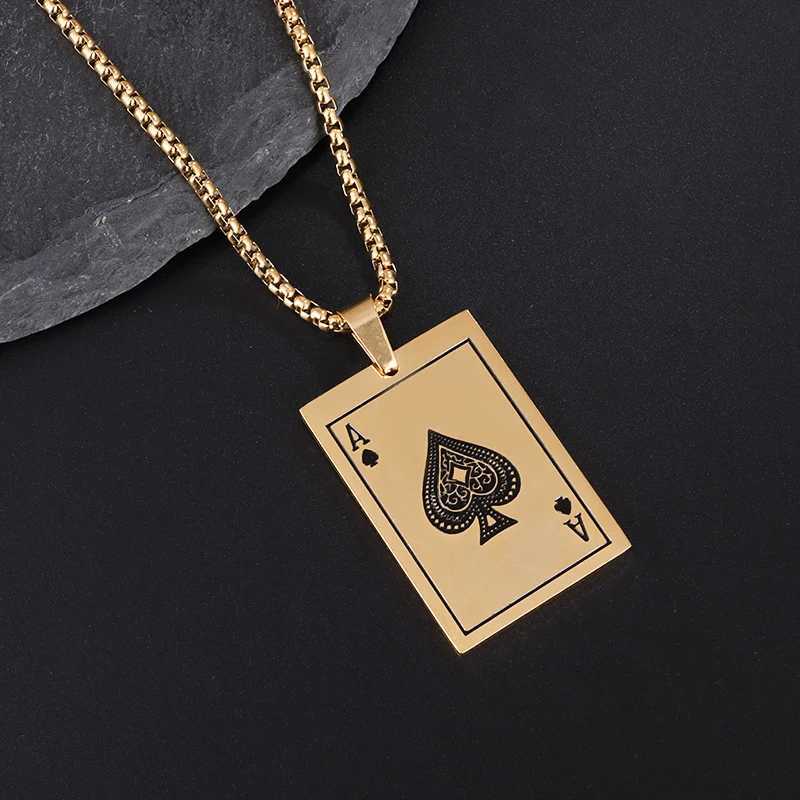 Pendant Necklaces Fashion Rock Playing Card Ace/king of Spades Stainless Steel Pendant Necklace for Men Personality Trend Punk Jewelry Y240420