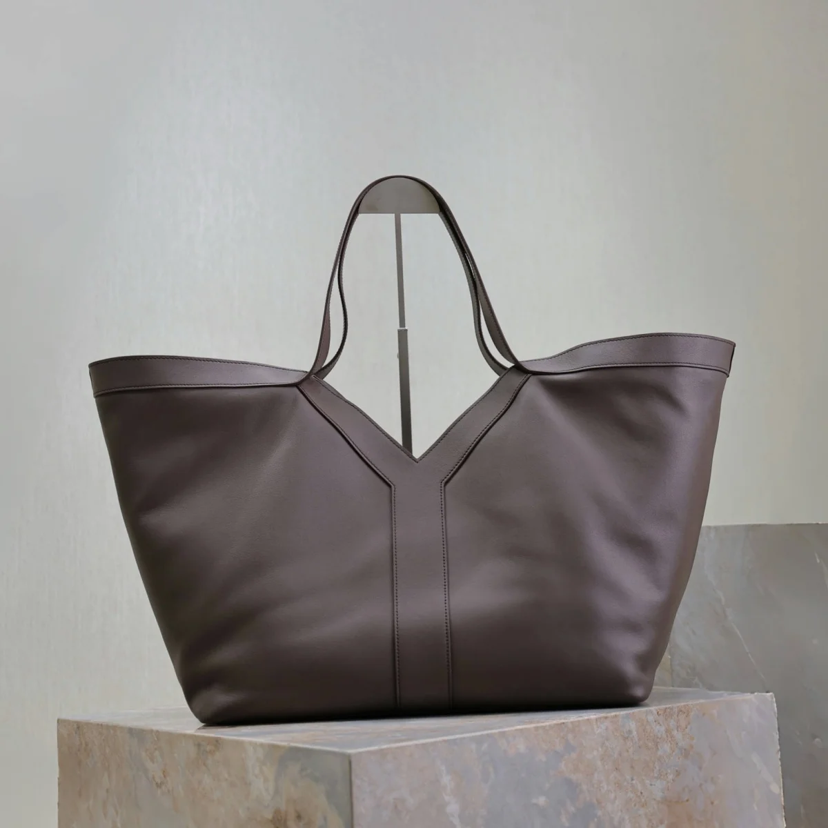 Y-shaped Design 2024 Autumn And Winter New 100% Genuine Leather Retro Simple Single Shoulder Bag Handbag Large Capacity Brown Tote Bag
