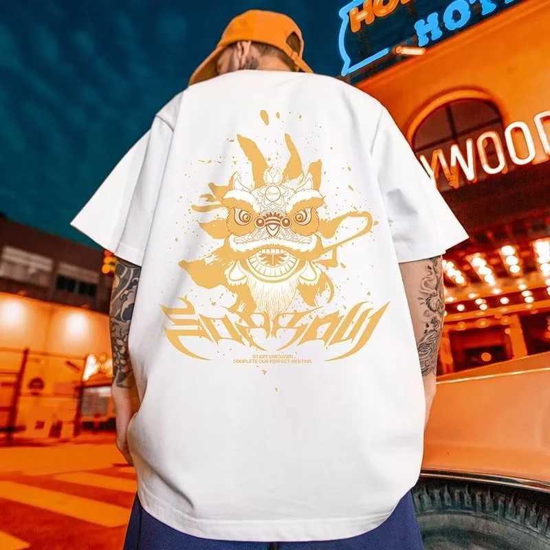 Men's T-Shirts M-8XL Chinese Style Retro Awakening Lion Print Men T Shirt Oversized Sports Short Slve Tshirt Round Neck T-shirts Y240420