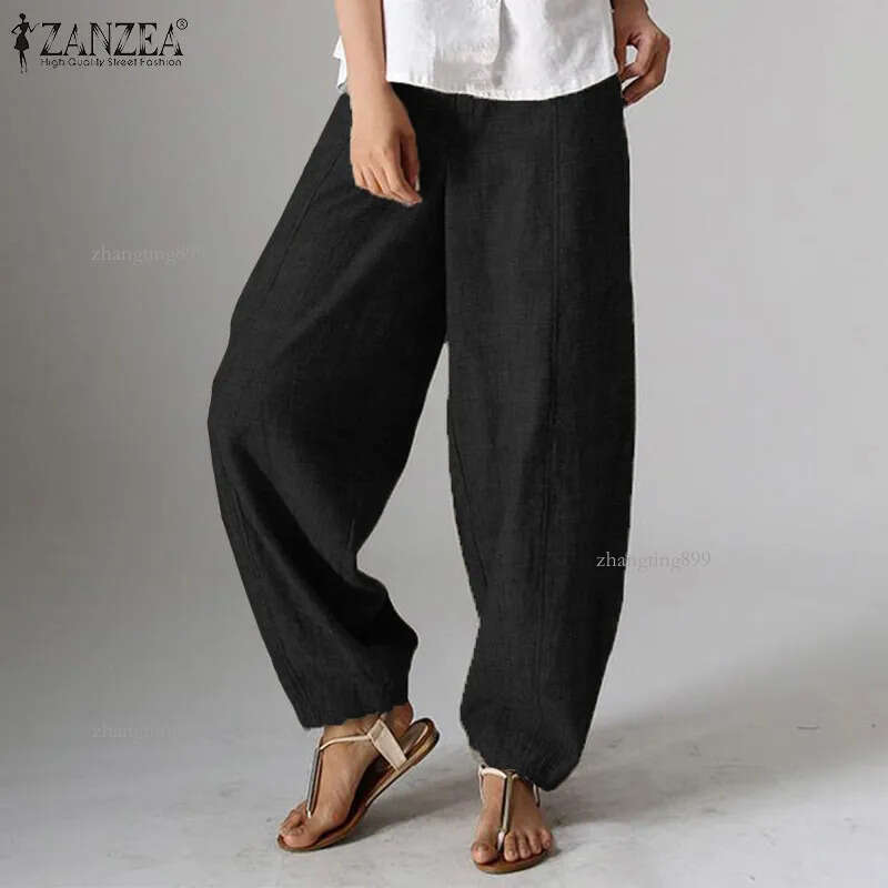 Women's Autumn Trousers ZANZEA 2019 Casual Baggy Harem Pants Vintage Front Zipper Pantalon Cropped Pant Woman Palazzo Oversized T200103