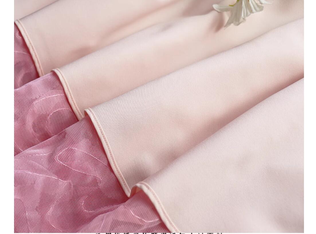Female elastic waist rose flower gauze fashion French elegant ball dress long skirt pink purple 2 color SL