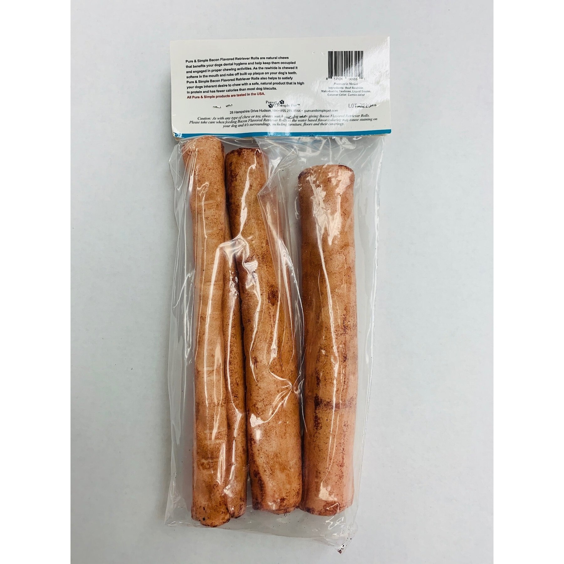 Pure & Simple Pet Retriever Roll Bacon Flavored Dog Treats, 3 count, Large