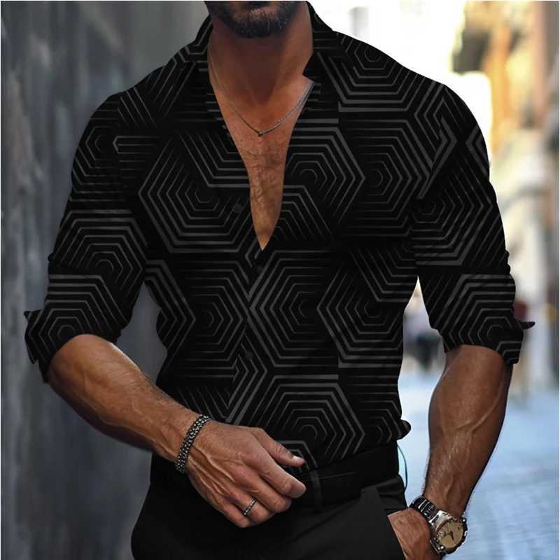 New business casual mens line 3D printed shirt formal spring and summer lapel long-sleeved XS-6XL stretch fabric shirt 2024XJ250121