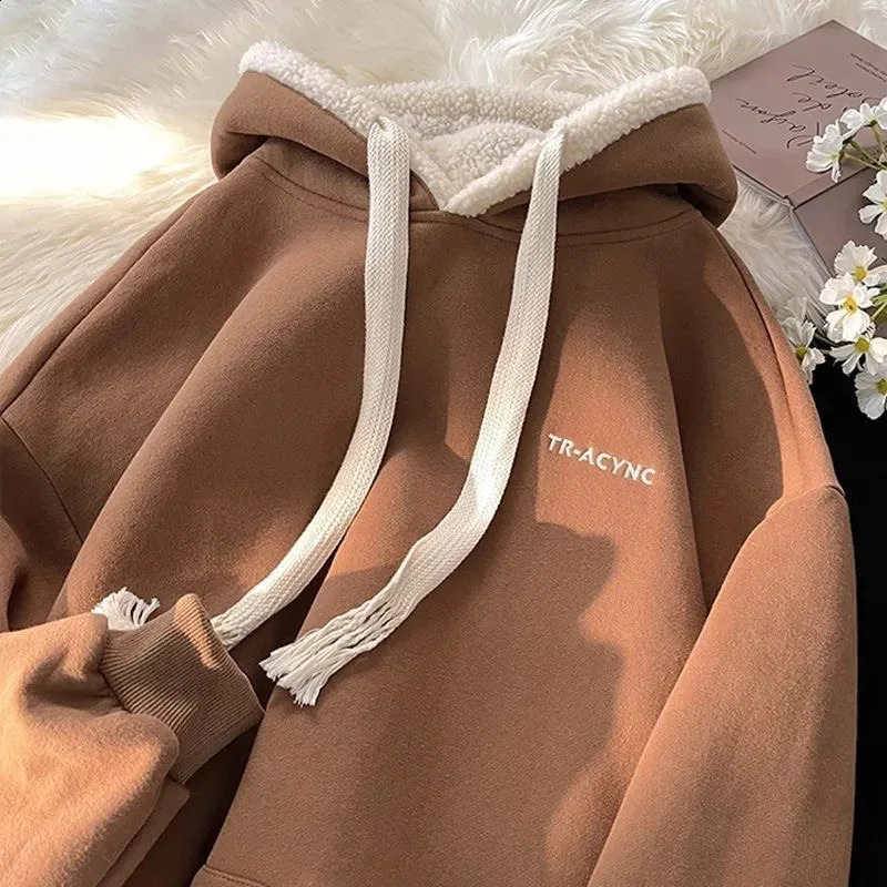 thick womens sports sweatshirt hooded sweatshirt oversized brushed casual wool printed autumn and winter womens top 241121