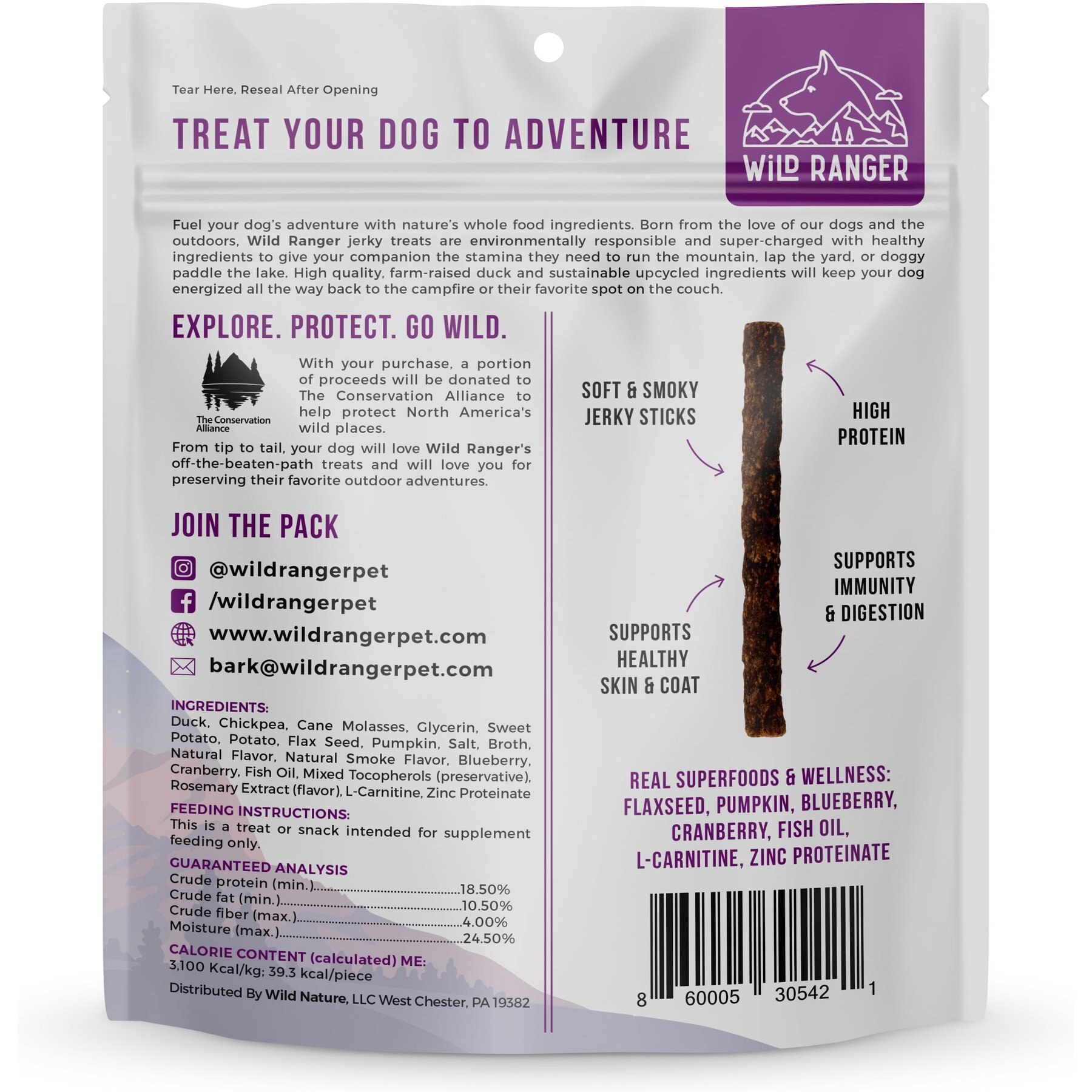 Wild Nature Duck, Sweet Potato, Pumpkin & Flaxseed with Real Superfoods Jerky Dog Treats, 8-oz bag