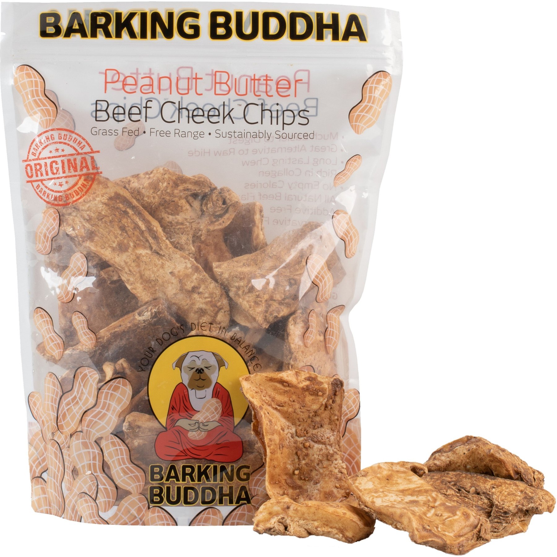 Barking Buddha Peanut Butter Beef Cheek Chips Value Bag Dog Treats, 1-lb bag