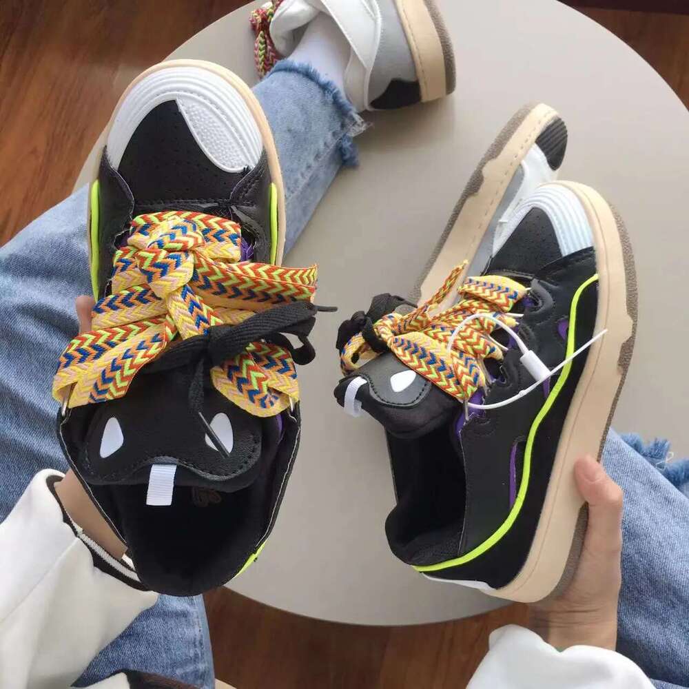 Men's Women's Sports Casual Sneakers Colorful Large Shoelaces Mixed Color Patchwork Daddy Shoes Breathable