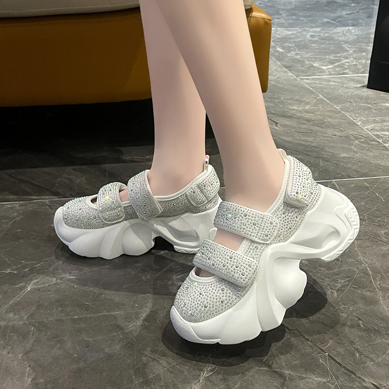 Fashion Sneakers Women Trend 2025 New Spring Autumn Velcro Platform Rhinestone Women Casual Shoes Fashion Shiny Ladies Sandals Leisure outdoor beach s