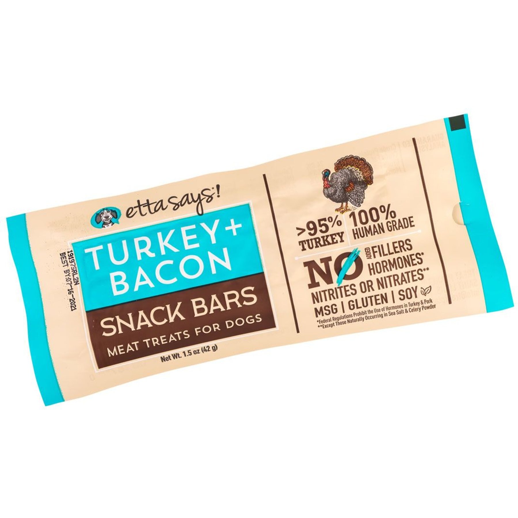 Etta Says! Turkey + Bacon Snack Bars Human Grade Jerky Dog Treats, 12 count
