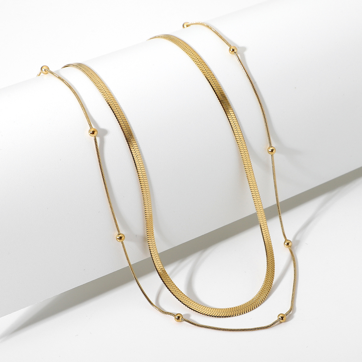 Elegant 18K Real Gold Plated Choker Necklace Double Layer Snake Chain Necklaces For Women Wedding Jewelry Friend Family Numbers Gift Luxury Accessory  - view 8