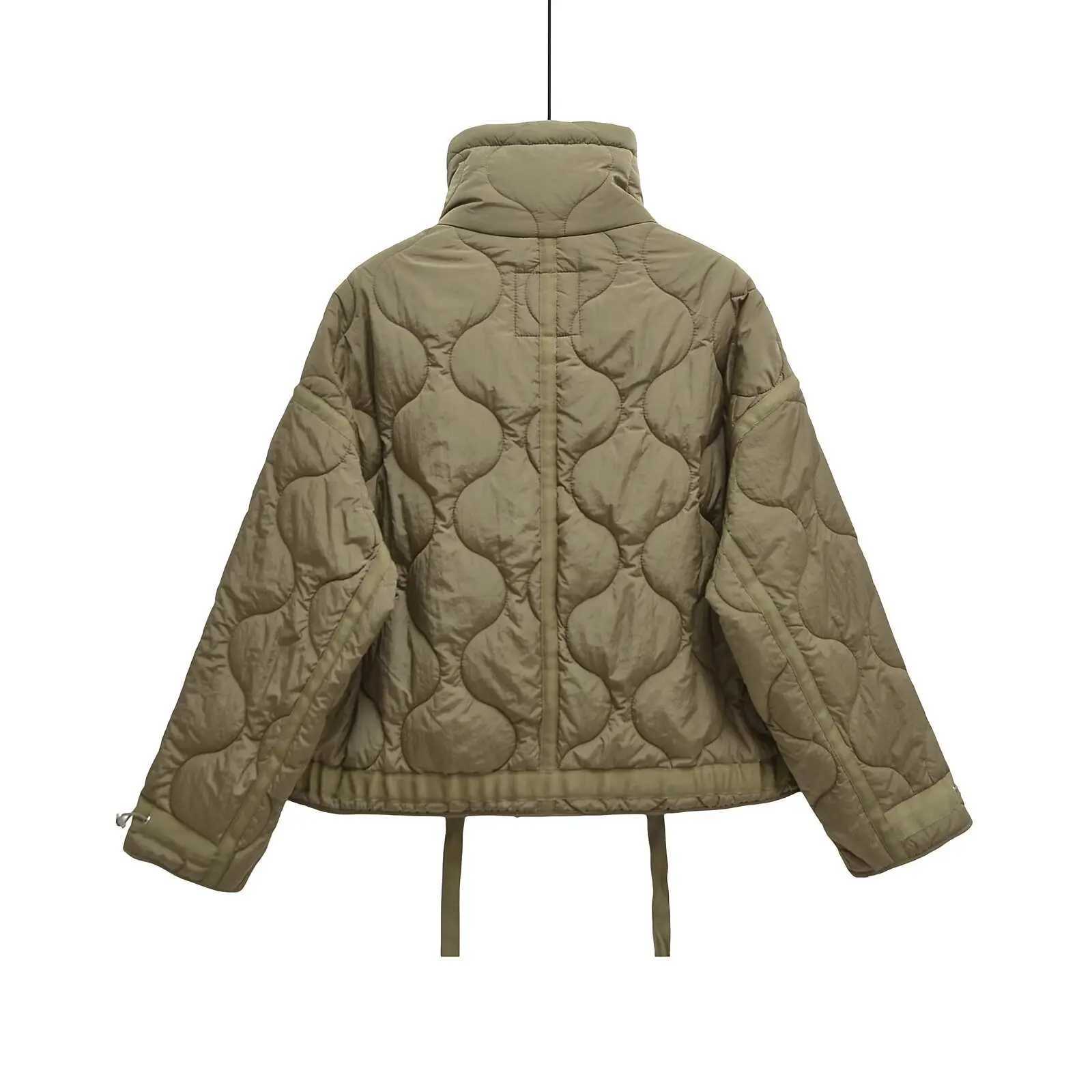 KAOPU ZA 2024 High Quality Womens Autumn and Winter Fashion Quilt Cotton Pocket Jacket Womens Retro Brushed Warm Coat X241120