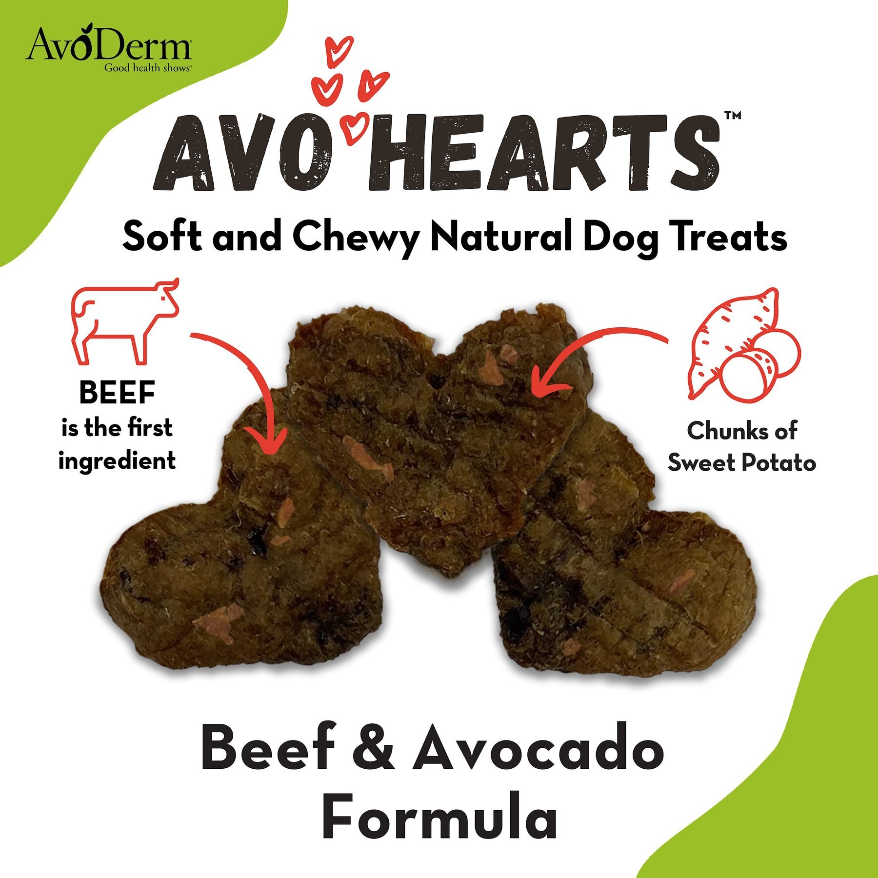 AvoDerm AvoHearts Beef & Avocado Formula Dog Treats, 5-oz bag