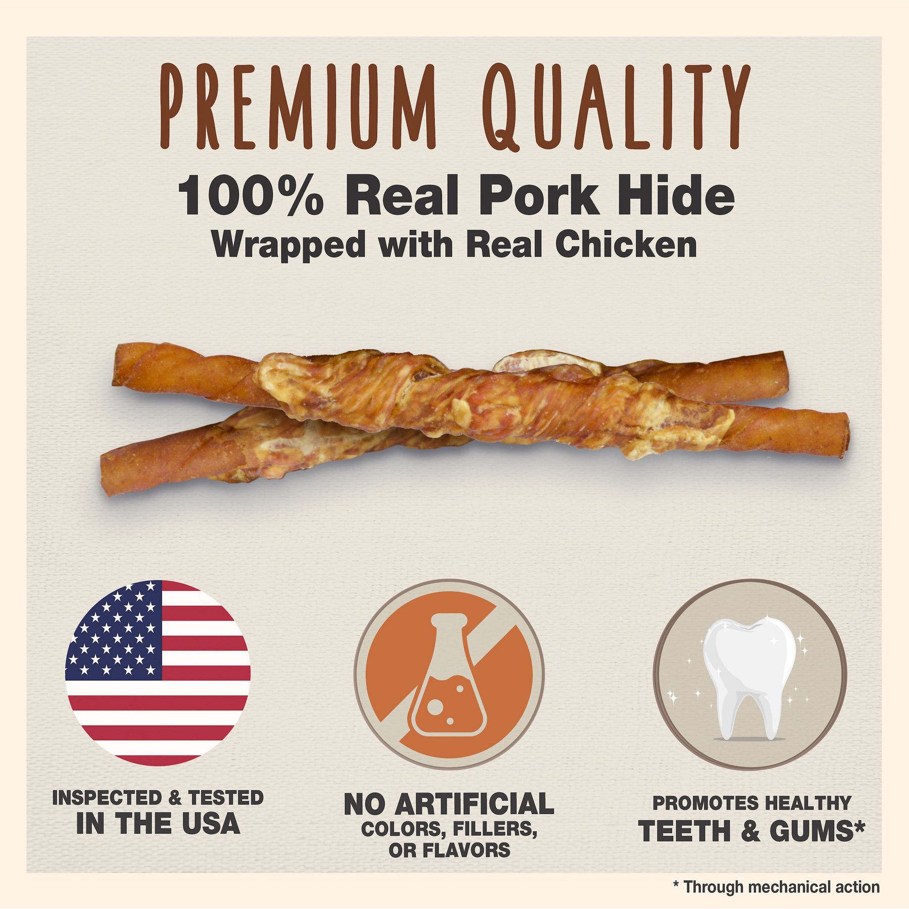 Cadet Gourmet Pork Hide & Chicken Twist Sticks Dog Treats, 5-in, 22 count