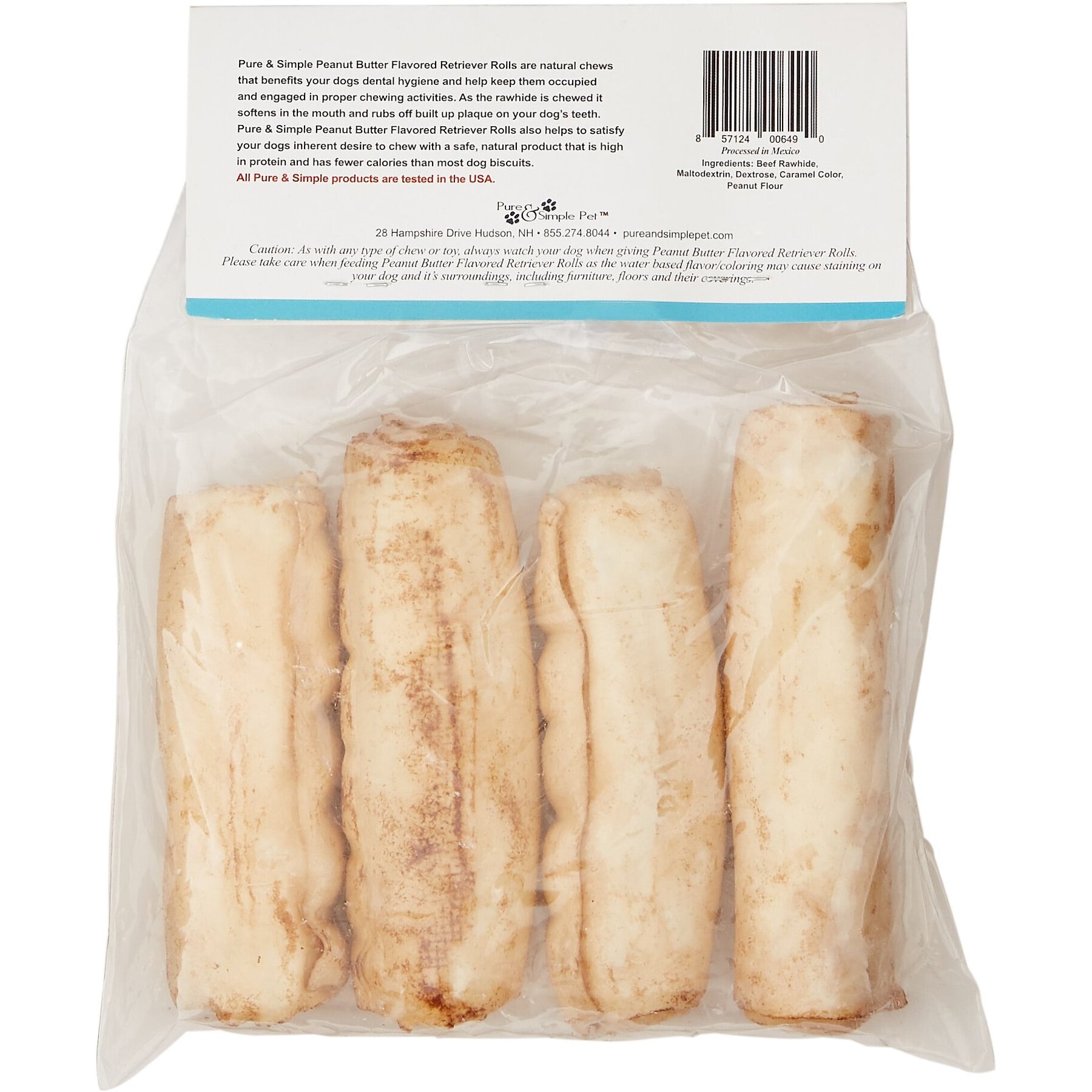 Pure & Simple Pet Peanut Butter Flavored Rawhide Retriever Roll Dog Treat, Small