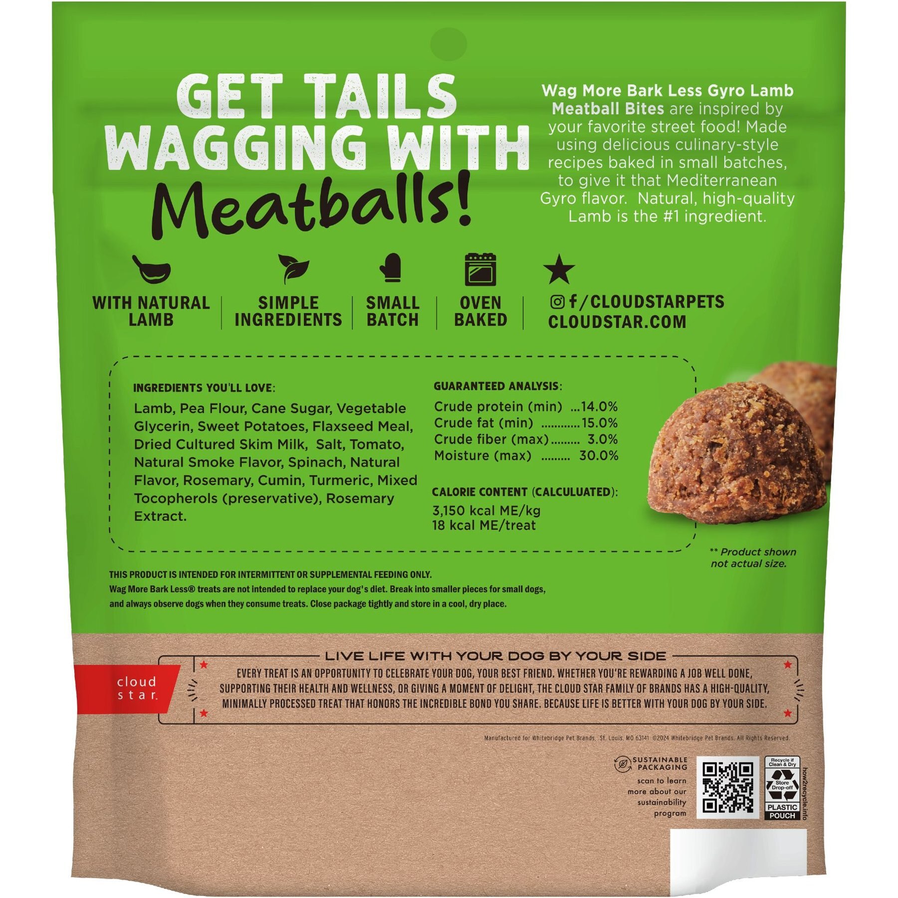 Cloud Star Wag More Bark Less Gyro Lamb Recipe Meatballs Grain-Free Dog Treats