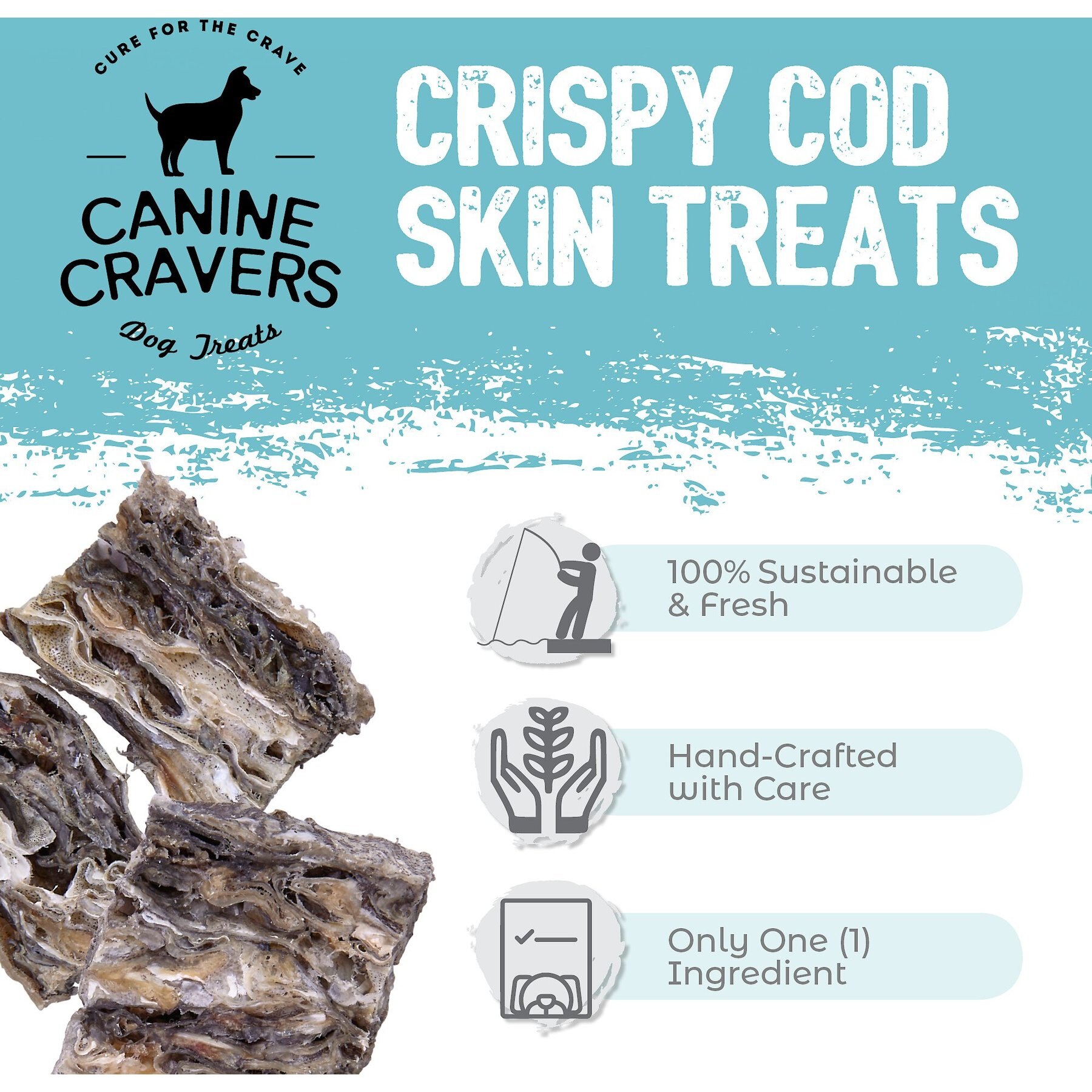 Canine Cravers Crispy Cod Skins Dehydrated Dog Treats, 4-oz pouch