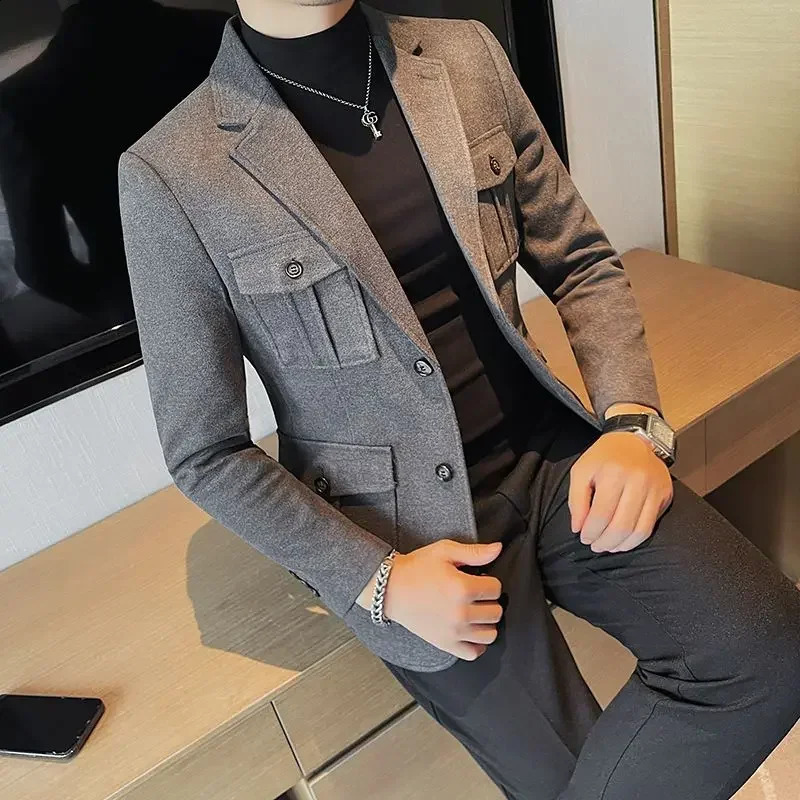 Tweed Man Suits and Blazers Brown Party Jacket for Men Coats Classic Original in Summer High Quality Clothing Spring Clothes 241121
