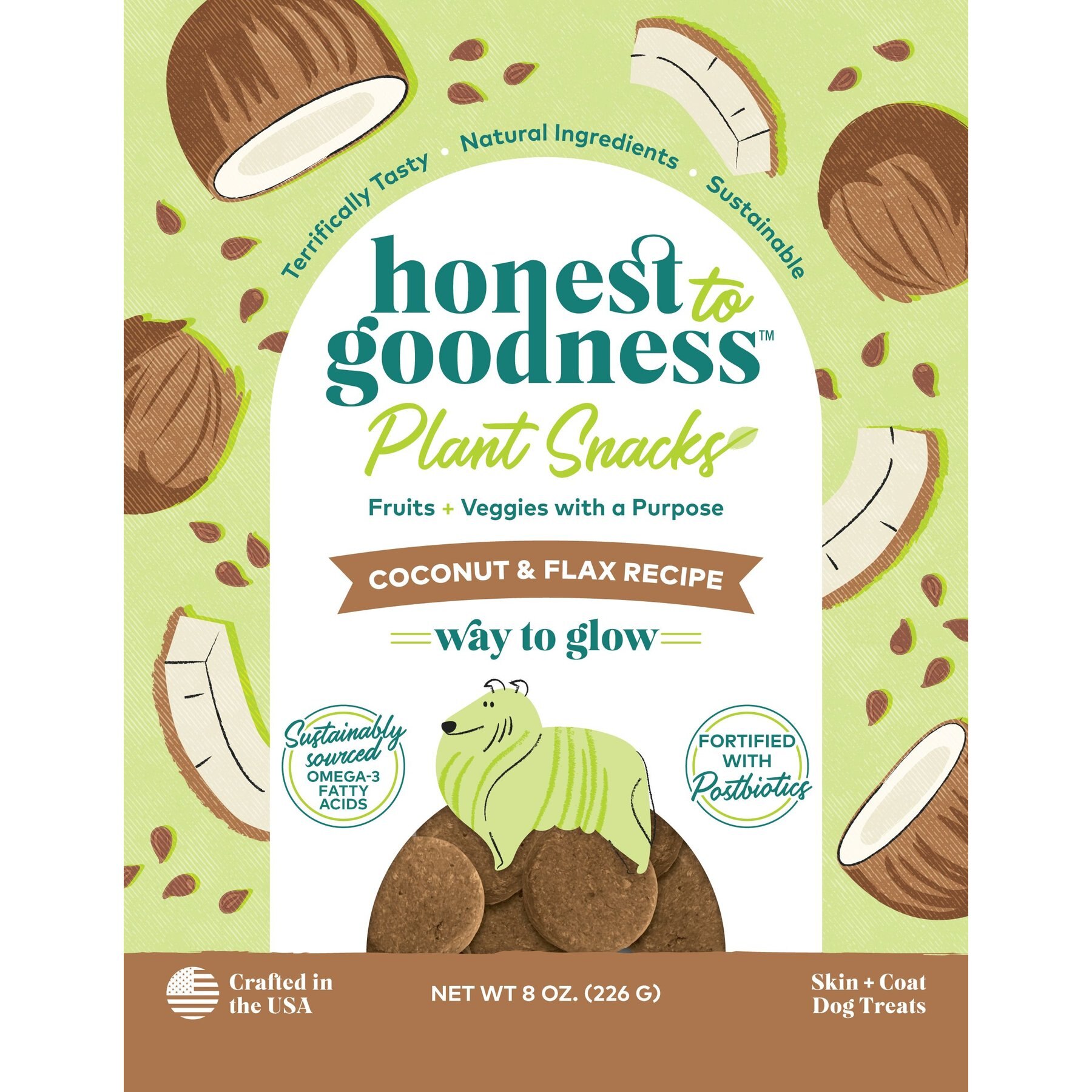 Honest To Goodness Plant Snacks Way to Glow Coconut & Flax Dog Treats, 8-oz bag