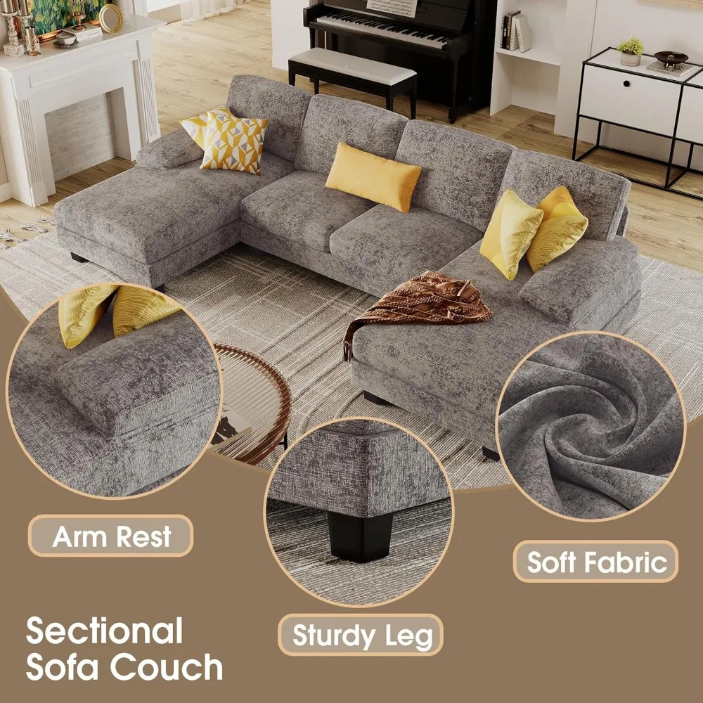 Sectional Couches for Living Room U-shaped linen fabric sofa 4-seater double chair sofa set suitable for apartments 241120