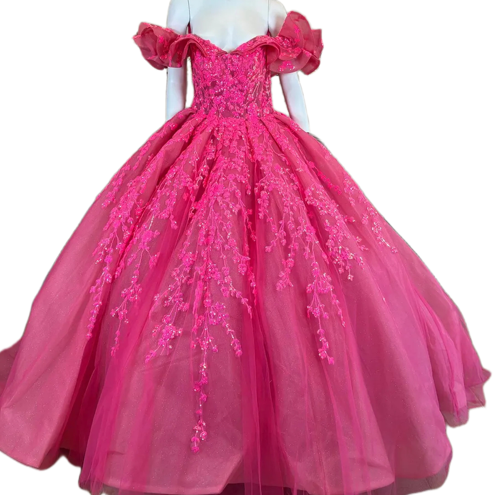 Fuchsia Hot Pink Quinceanera Dresses Lace Appliques Ruffles Off Shoulder Princess Prom Special Occasion Gowns Sweet 16 Dress 2025