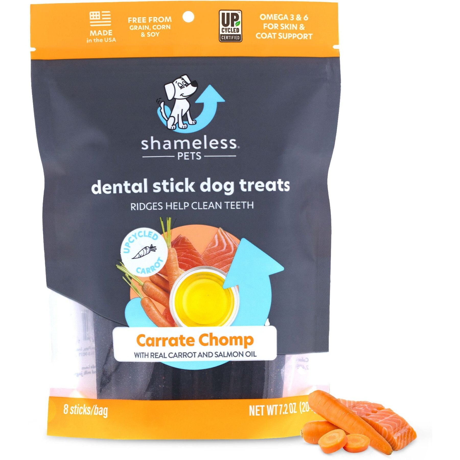 Shameless Pets Carrate Chomp Carrot & Salmon Oil Flavor Dental Dog Treats