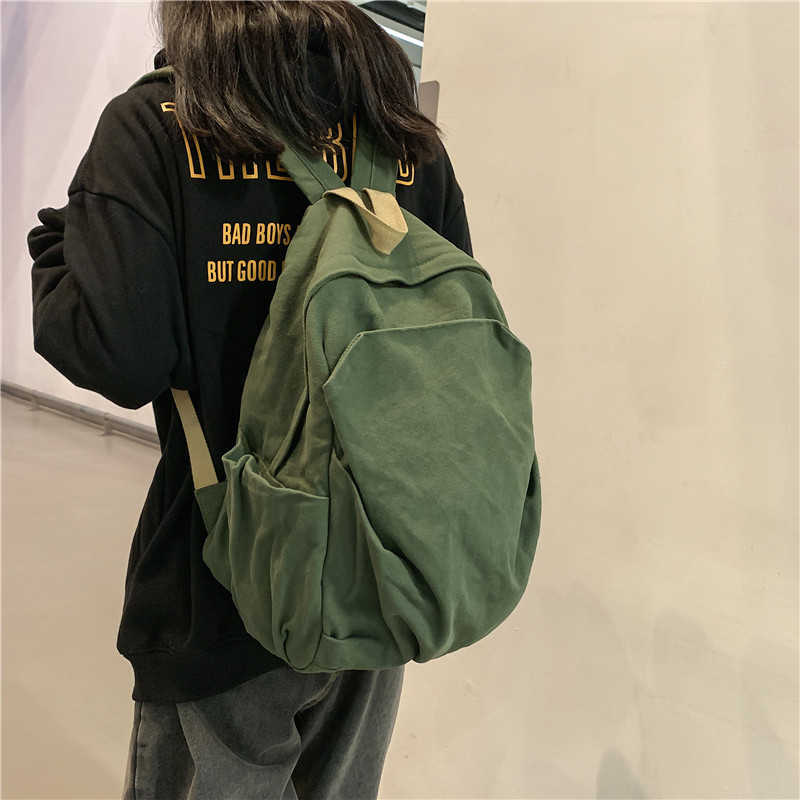 Folding backpack for women new washed canvas artistic Korean version college style student backpack casual backpack