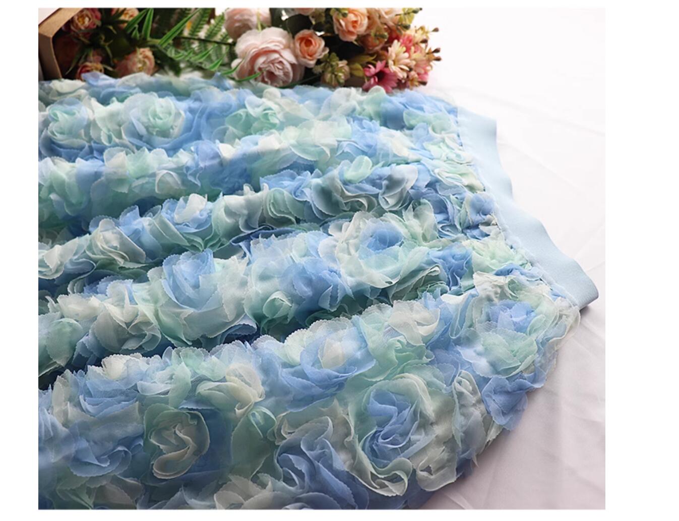 Womens new ball gauze elastic waist blue rose luxury dress long desinger skirt SL