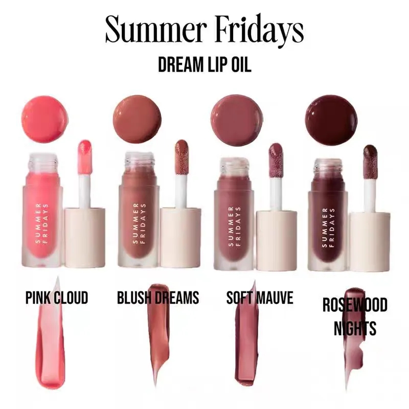 New Summer Fridays Dream Lip Oil Lipgloss Liquid Lipstick 4.5g Moisturize Smooth Makeup Lips Glaze Butter LipBalm Blush Dreams Pink Cloud 4colors LipC