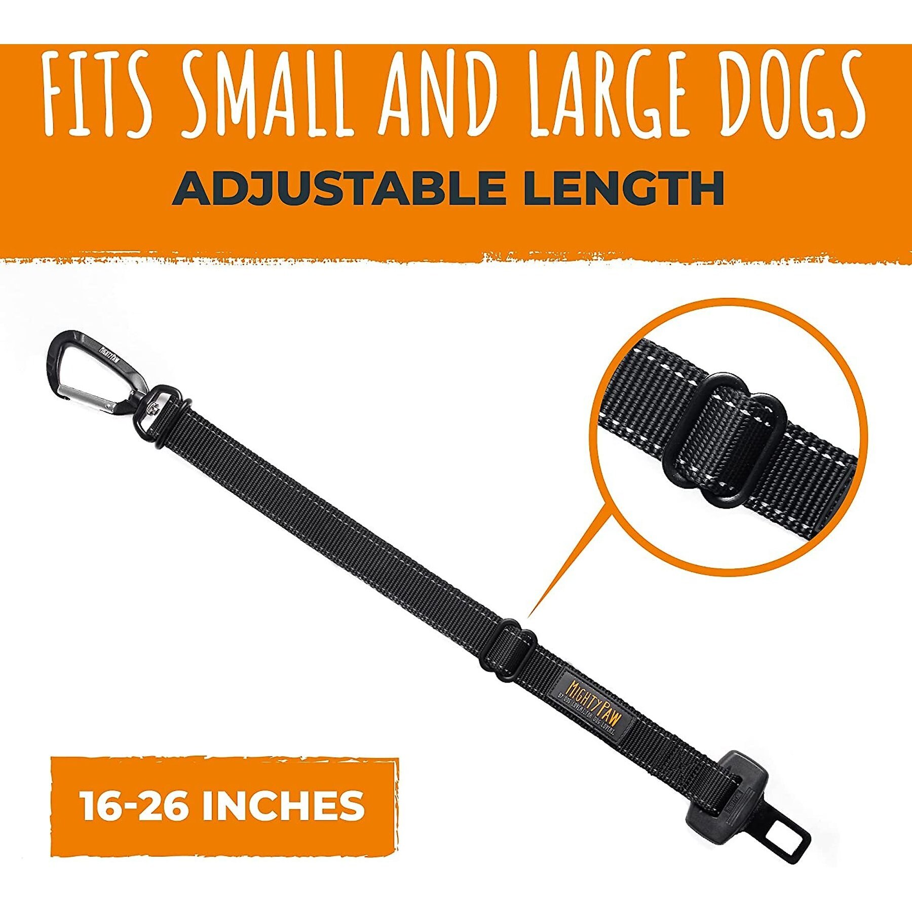 Mighty Paw Nylon Dog Seat Belt for Buckle, Black