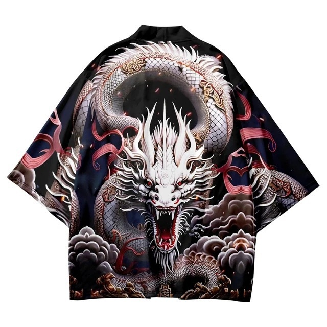 Men's Jackets Chinese style retro kimono cloak 3D digital printed seven quarter sleeve