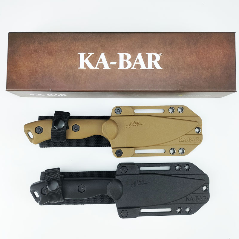 Ka-bar BK18 Survival Straight Knife 1095 Cro-Van Titanium Coating Drop Point knife Blade Full Tang GFN Handle Outdoor Camping Tactical Knives with Kyd