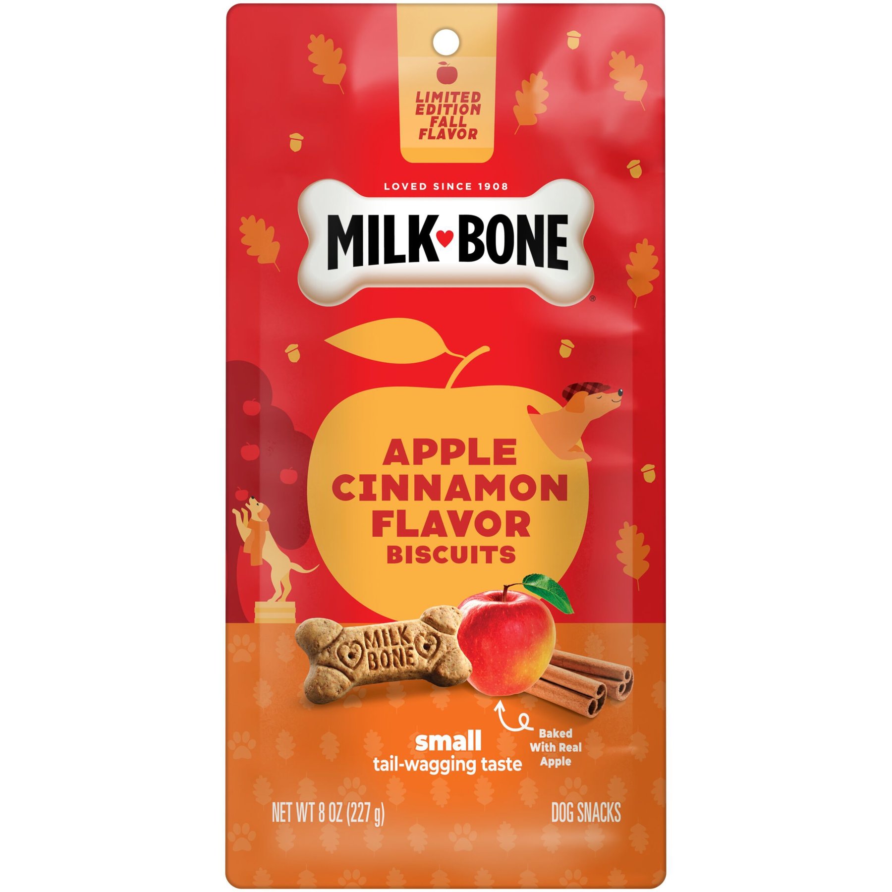 Milk-Bone Holiday Apple Cinnamon Flavor Adult Biscuits Crunchy Dog Treats, 8-oz pouch