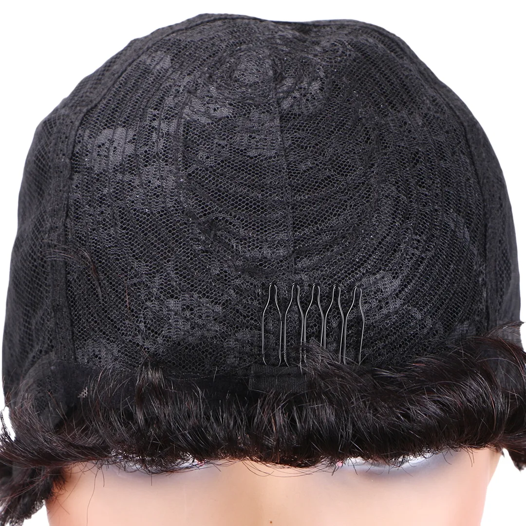 non-lace full hine wig Dailly Use 100% Human Hair Short e Cut Wigs for Black Women with short African curly hair Heat Resistant urious
