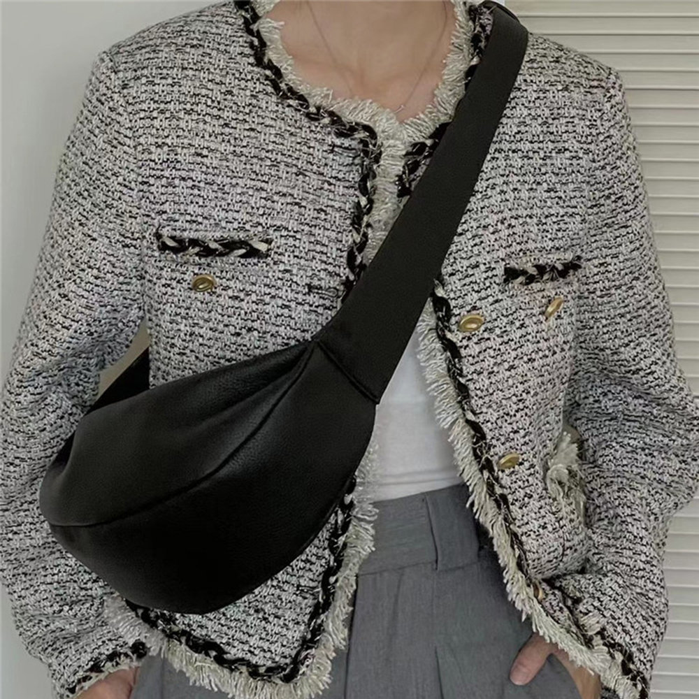 Women's Trend Genuine Leather Shoulder High Quality Crossbody Brand Cow Skin Saddle Female Wide Strap Hobos Bag Check BagVoyage