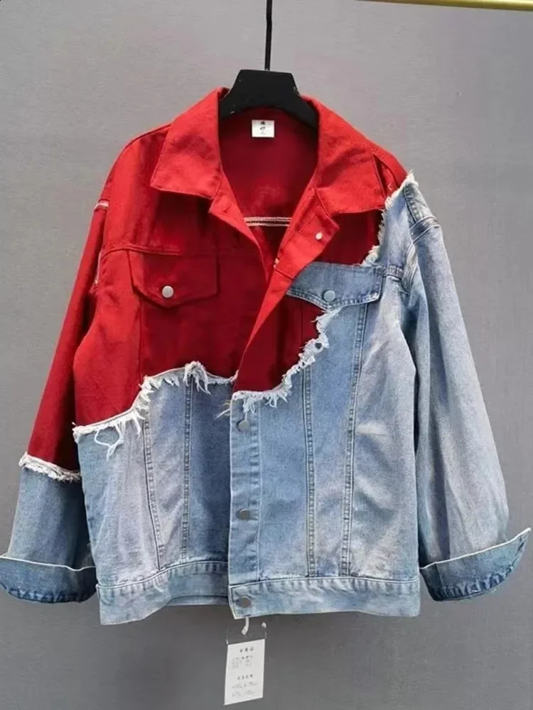 In the spring of South Korea will produce two BF wind tunnels with loose contrasting color stitching a thick edged denim jacket and womens fashion 241