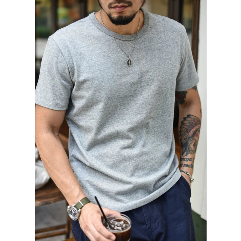 Saucezhan Tops Tees Mens T-shirt Summer Short Sleeve 5-Color Pure Cotton Anti Double Woven Fabric 340g 241118