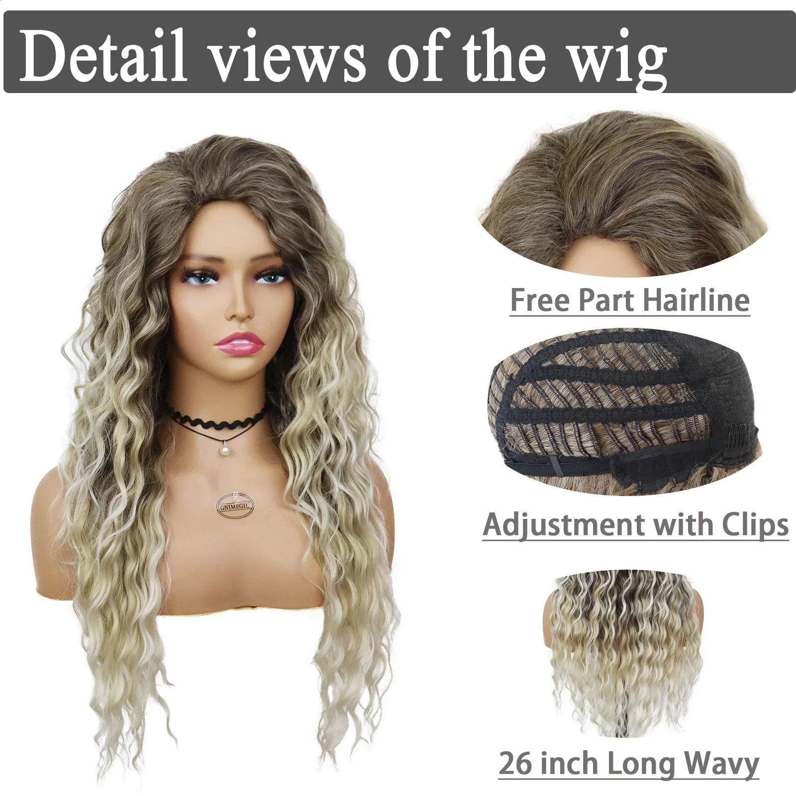 Grey blonde curly hair wig synthetic long curly hair wig suitable for women fluffy hairstyle wave Ombre wig clothing carnival party regular wig 241120