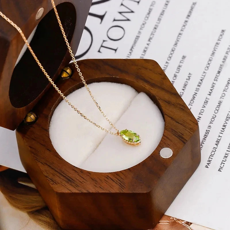 LAMOON Elegant Necklace Womens Accessories Natural Peridot Gem Pendant 925 Sterling Silver Plated Gold Chain Jewelry NI205 241120