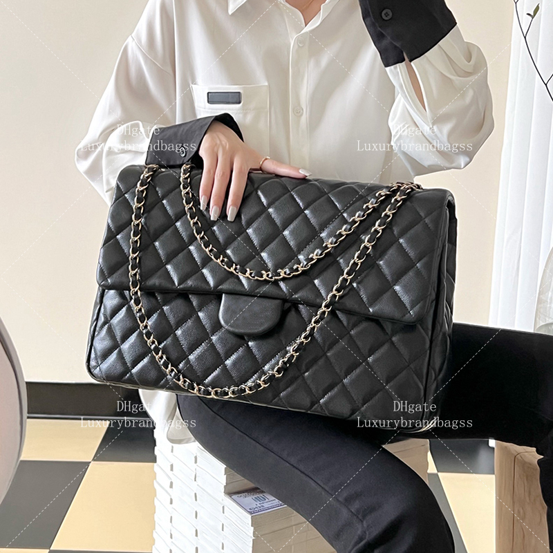 Designer Large Airport Carry-On Lage - 38cm Caviar Leather Flap Shoulder Bag with Chain Strap Gift Box C174