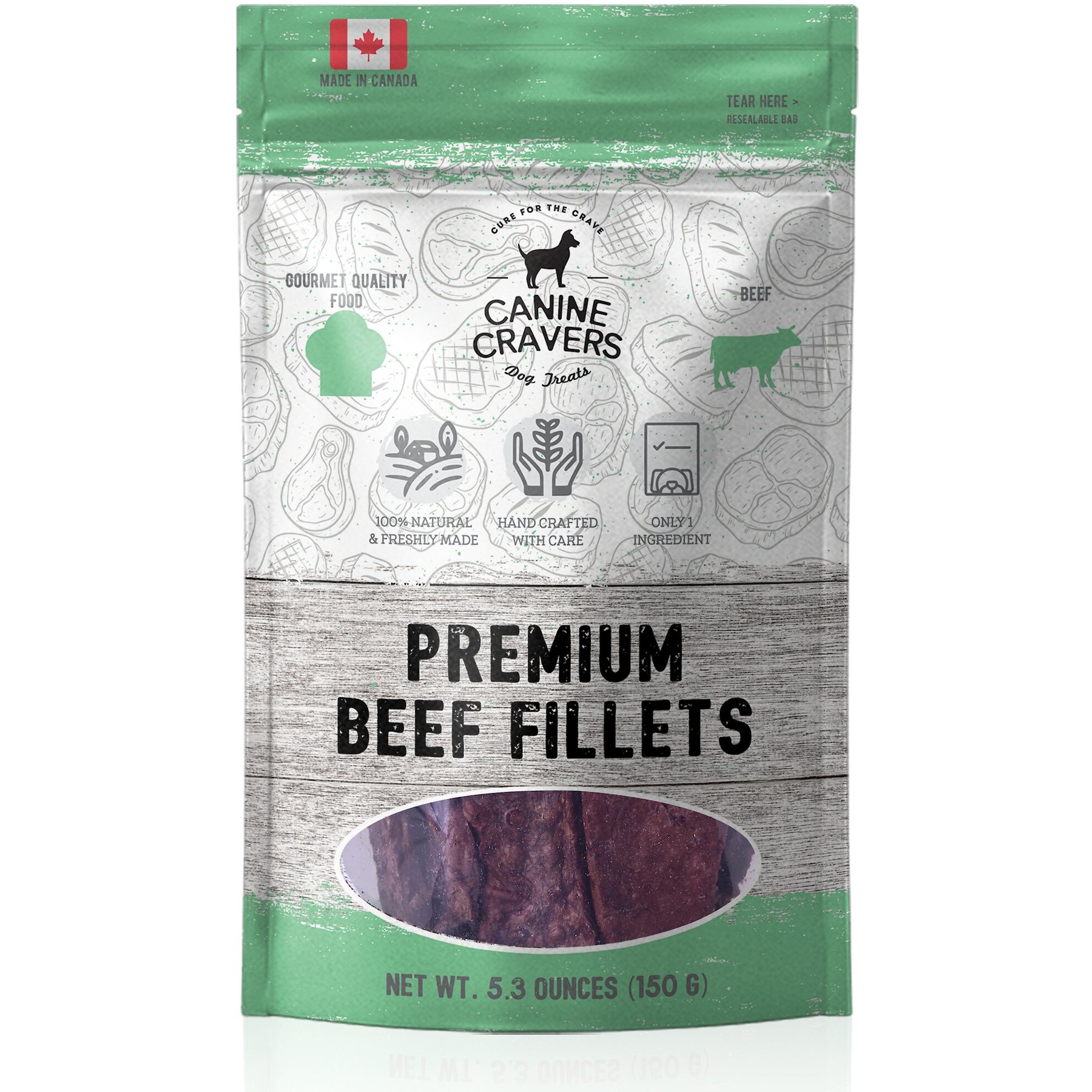 Canine Cravers Premium Beef Fillets Dehydrated Dog Treats, 5.3-oz pouch